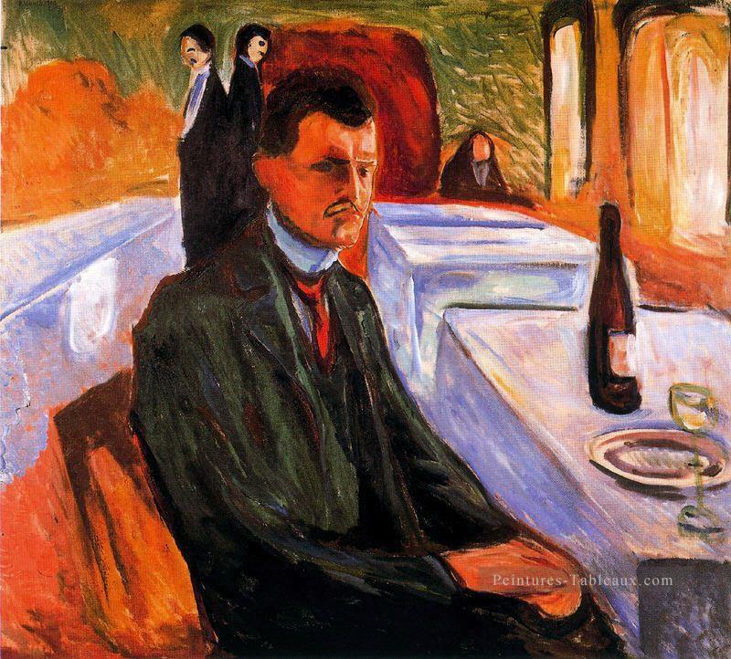 portrait de soi avec une bouteille de vin 1906 Edvard Munch Peintures à l'huile